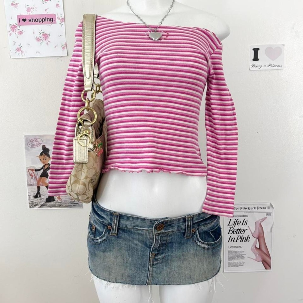 Y2K Pink Striped Off-Shoulder Tank Top